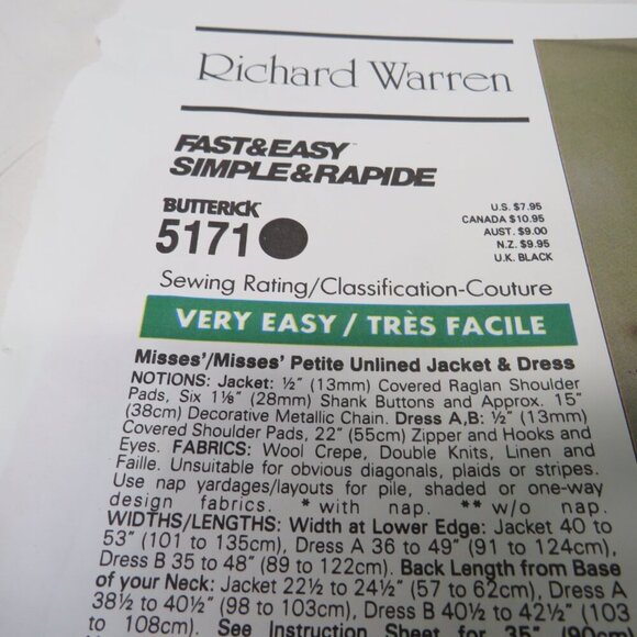 butterick 5171 sewing pattern EASY dress, jacket UNCUT - Picture 5 of 12